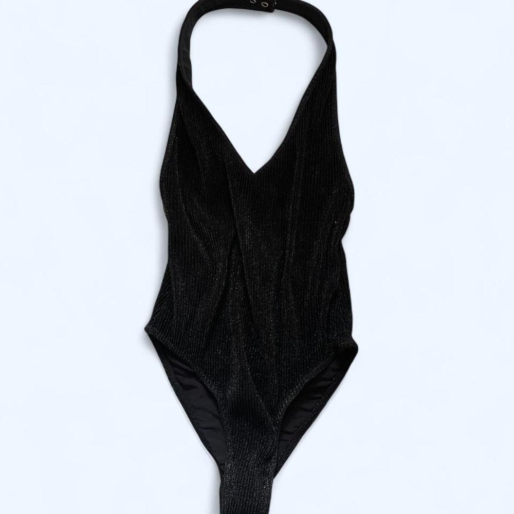 Black shimmery halter neck bodysuit size M by Urban Outfitters
